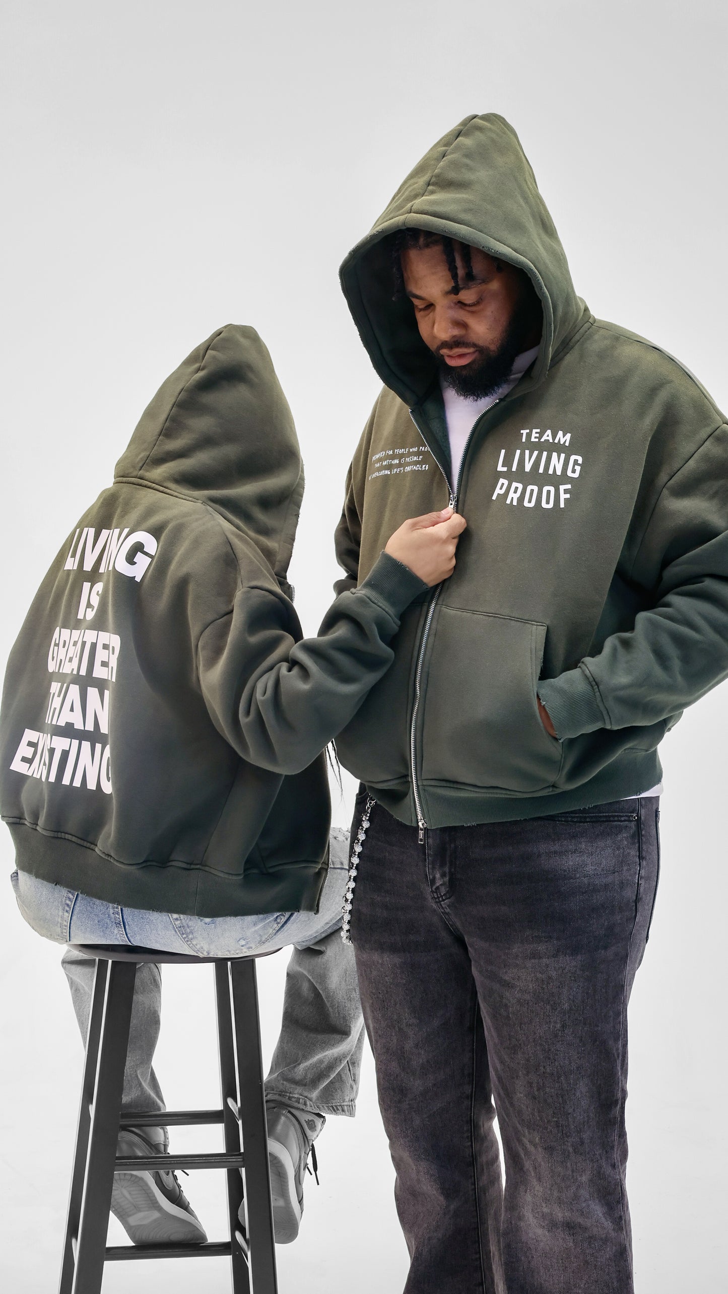Team Living Proof "Living > Existing" Zip Hoodie (Forest Green)