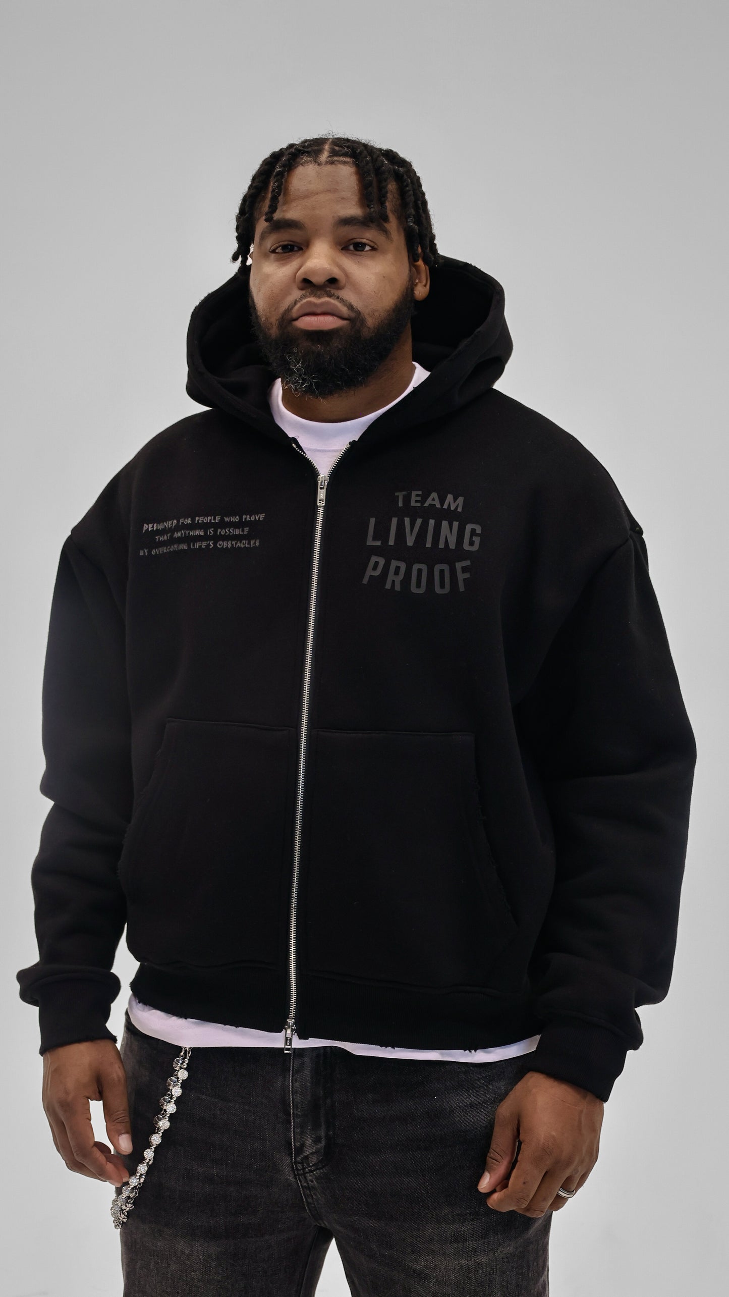 Team Living Proof "Living > Existing" Zip Hoodie (Solid Black)