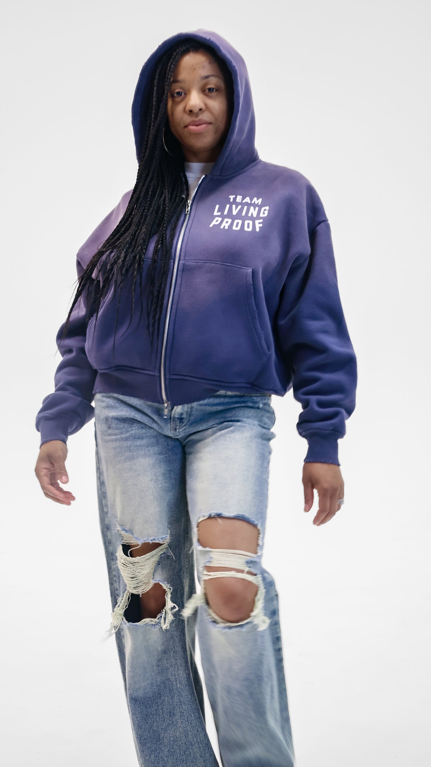 Team Living Proof "Living > Existing" Sun-Dried Wash Zip Hoodie (Navy)