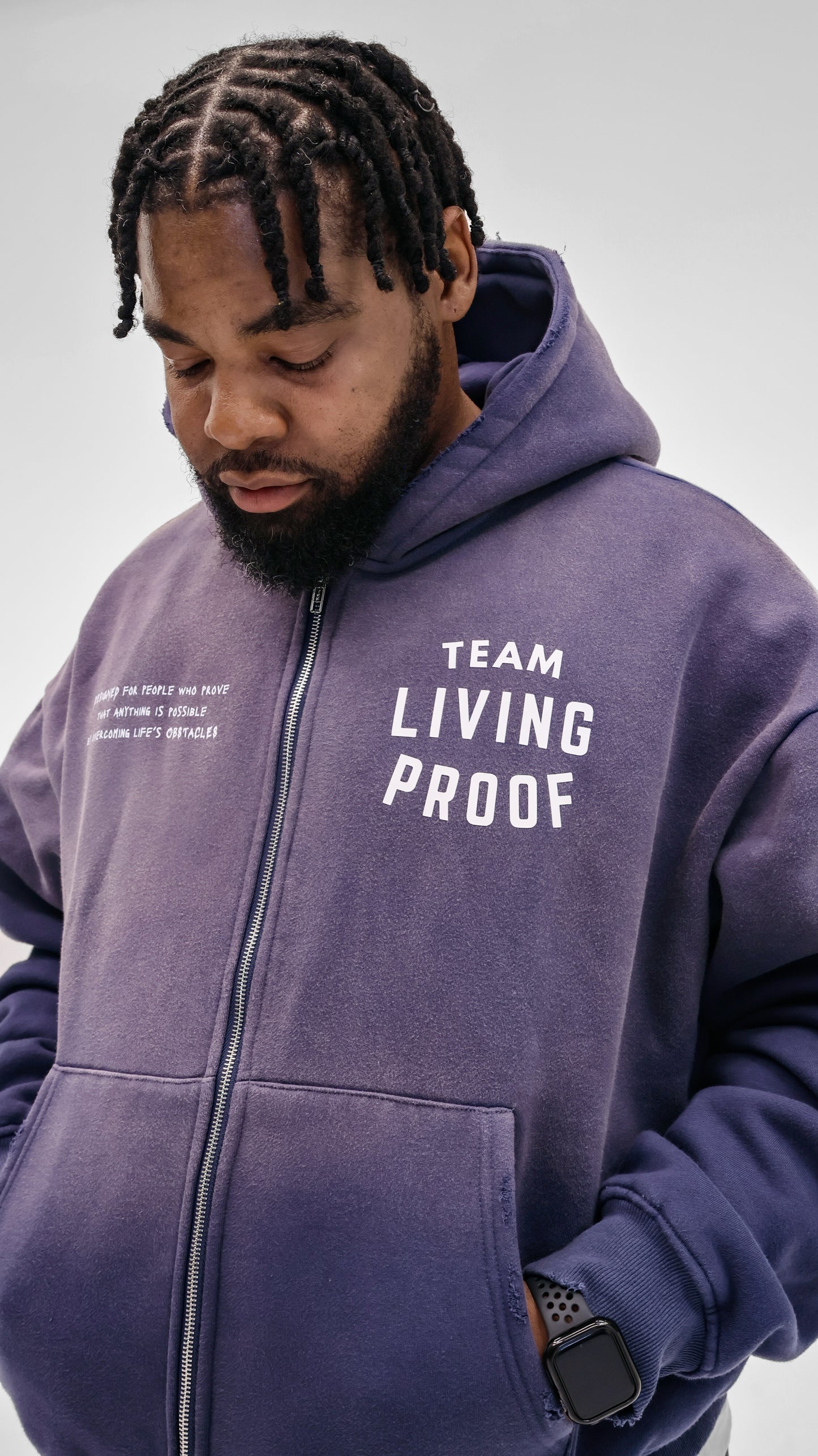 Team Living Proof "Living > Existing" Sun-Dried Wash Zip Hoodie (Navy)