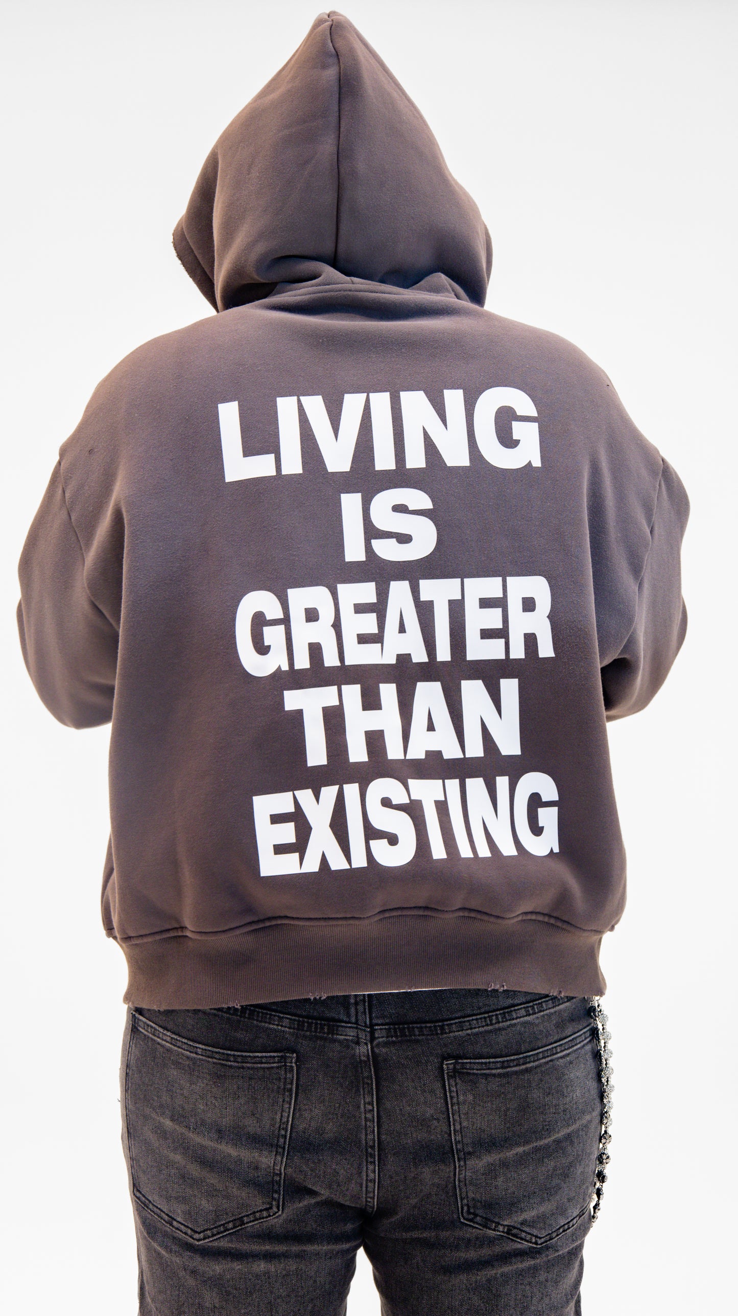 Team Living Proof "Living > Existing" Sun-Dried Wash Zip Hoodie (Shadow Grey)