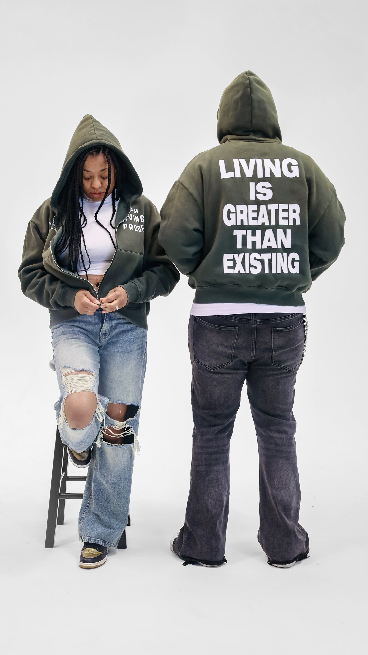 Team Living Proof "Living > Existing" Zip Hoodie (Forest Green)