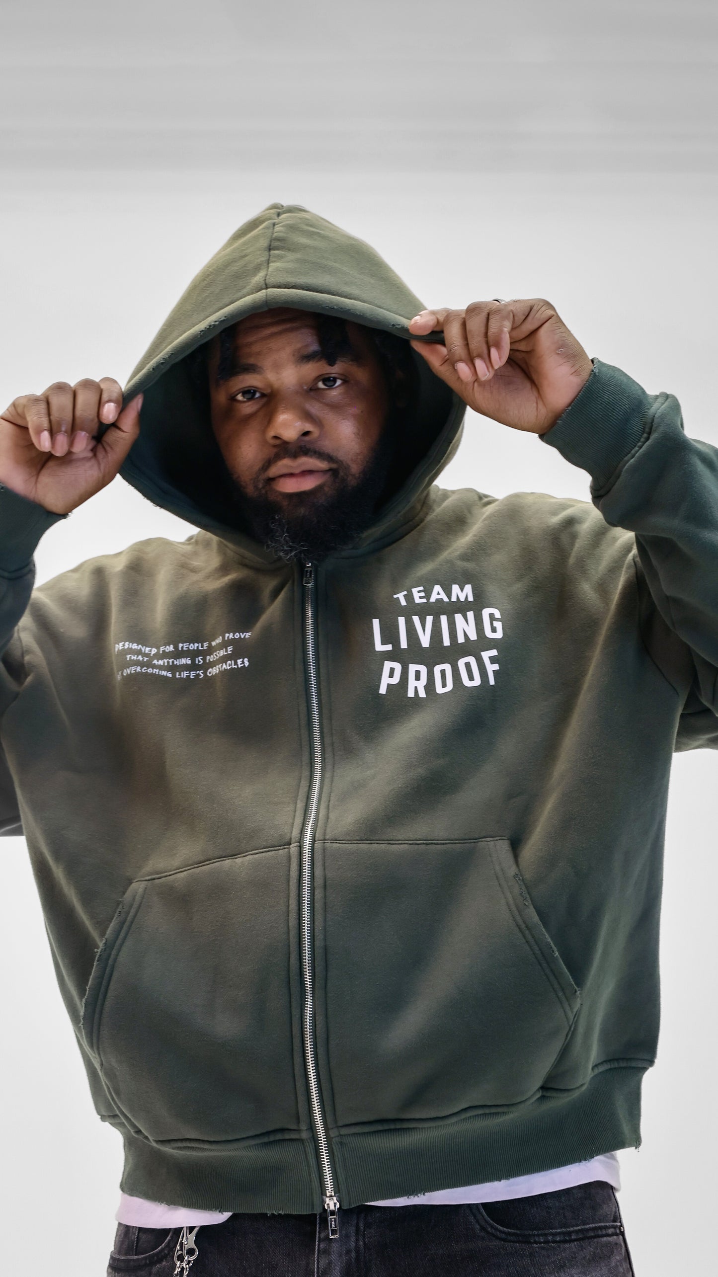 Team Living Proof "Living > Existing" Zip Hoodie (Forest Green)