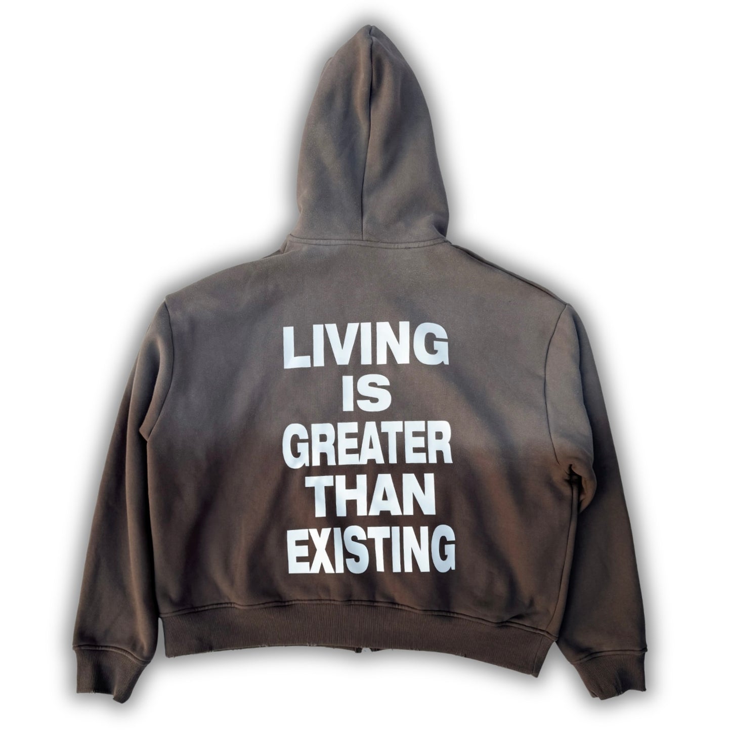 Team Living Proof "Living > Existing" Sun-Dried Wash Zip Hoodie (Shadow Grey)